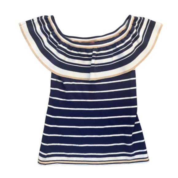 Lilly Pulitzer Perelle Off Shoulder Sweater XS Navy White and Gold - Picture 3 of 10